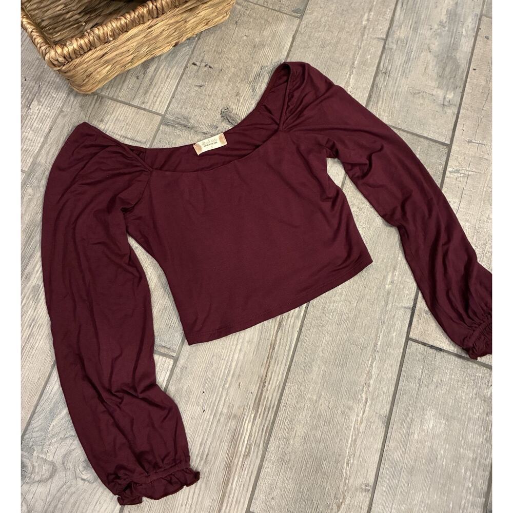 Altar’d State Burgundy Square Neck Long Sleeve Crop Top - Size Small Boho